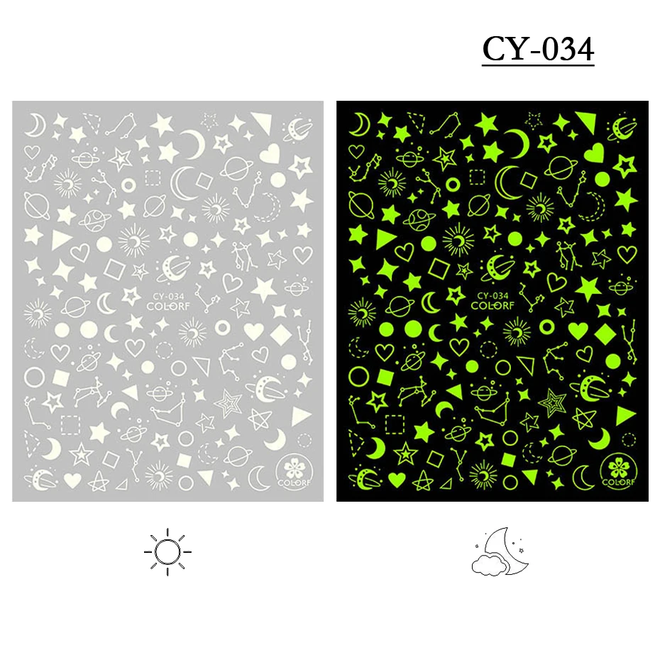 Nail Stickers 1pcs 3D Luminous Flame Butterfly Star Moon Glitter Design Glow in The Dark Slider Manicure Decorations JICY028-036