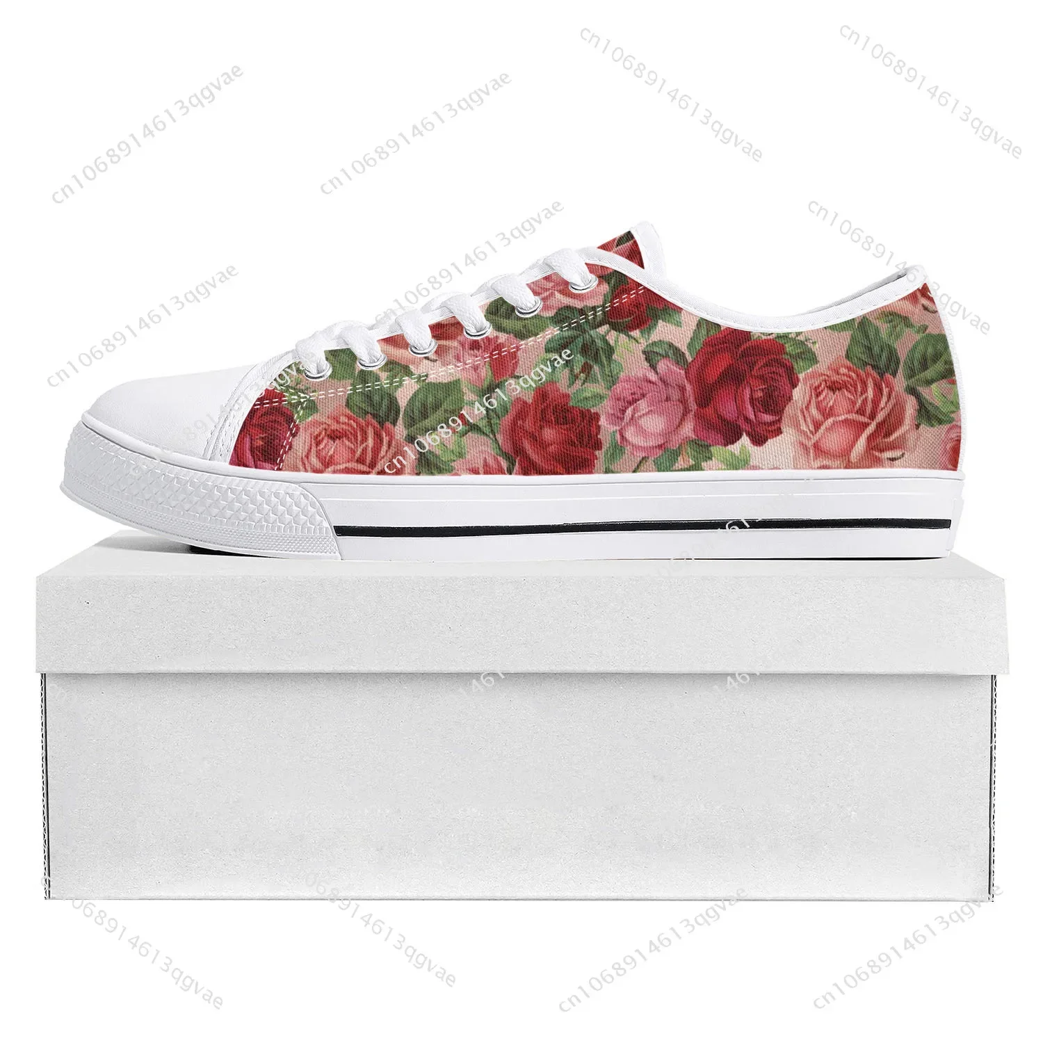 Rose Pattern Design Low Top High Quality Sneakers Mens Womens Teenager Tailor-made Shoe Canvas Sneaker Casual Couple Shoes