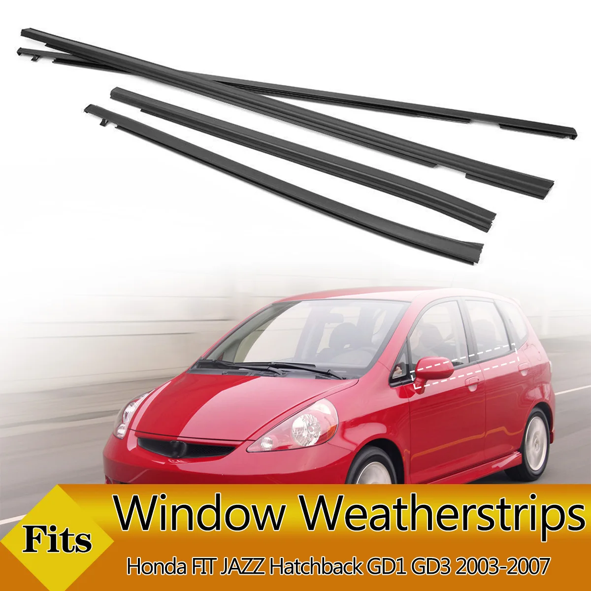 

4PCS Car Outer Windows Rubber Weatherstrip Door Strip Sealing Belt Moulding Trim For Honda FIT JAZZ Hatchback GD1 GD3 2003-2007