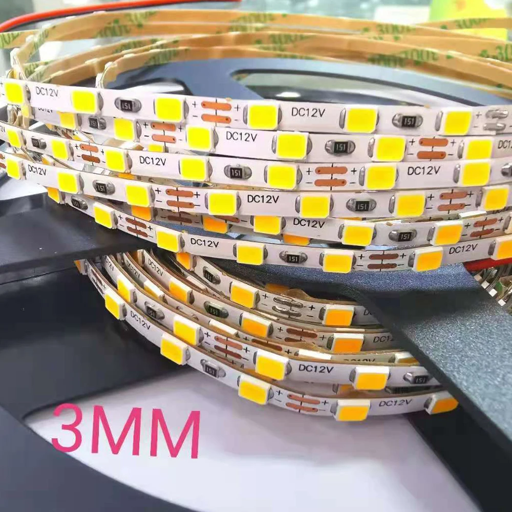 3mm 4mm 5mm 좁은 폭 LED 스트립 빛 5M DC12V 2835 120Led 로프 빛 유연한 LED 리본 백라이트 램프 홈 인테리어