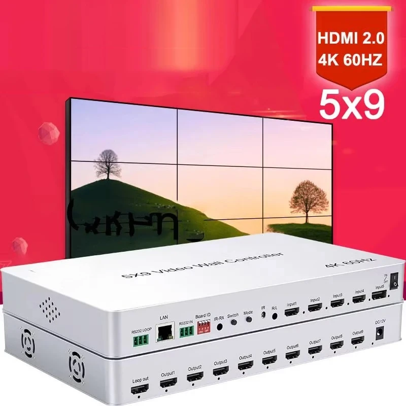 HDMI 2.0 5x9 스플라이서 TV 월 스플라이싱 스크린 컨트롤러 12V/2A 4K HD 3x3 2x2 수직 스크린 스플라이싱 장치 스크린 분배기