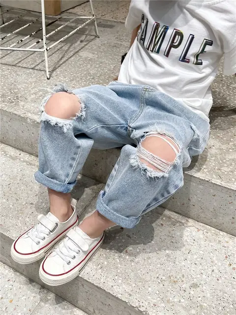  YUUMIN Kids Girls Blue Jeans Ripped Pockets Denim Pants Stylish  Bottoms for Daily Vacation Wear Blue 6: Clothing, Shoes & Jewelry