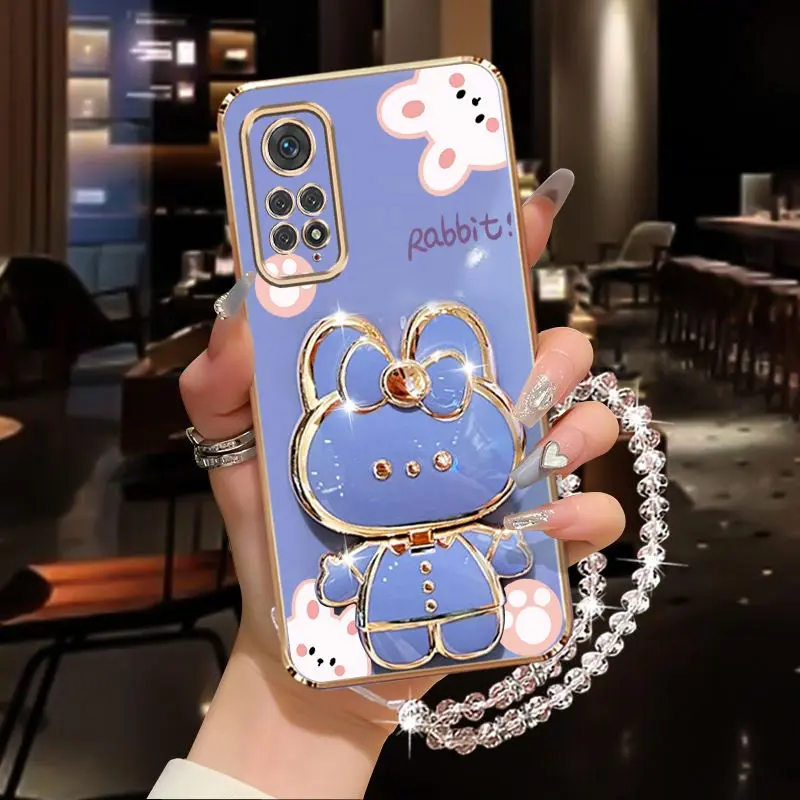 Diamond Wrist Strap Rabbit Phone Holder Case with Stand Cover