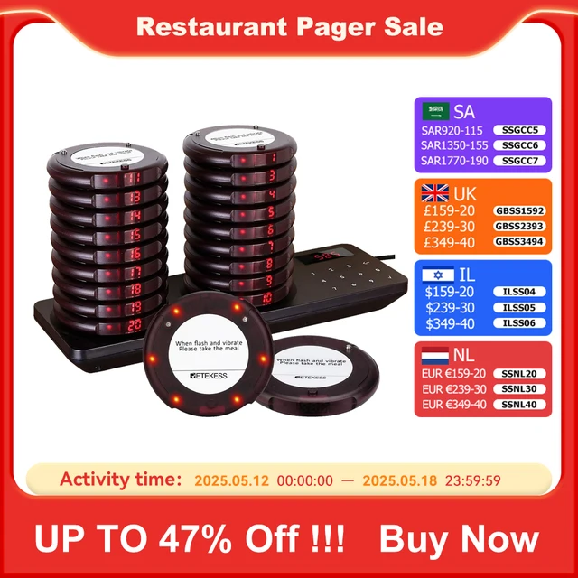 RETEKESS TD163 5/8/10/15/20/30 Pager Restaurante Wireless,Chamador De Clientes Wireless,Sistema De Pager,Sem Filas Restaurantes Sistema,Sistema De Chamada Sem Fio,beeper-pager,Pagers Para Food Truck Café Bar Clínicas