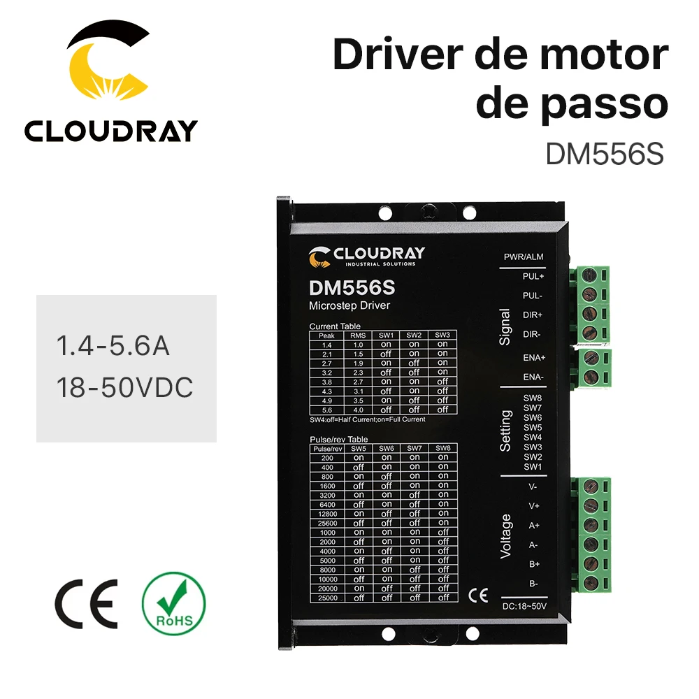 Dm556s driver de motor de passo de 2 fases 18-50vdc 1.4-5.6a controlador de