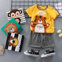 New Boys Summer Clothing Set Full Bear Print Cotton Short Sleeve T-shirts and Shorts 2PCS Breathable Outfit For Girls