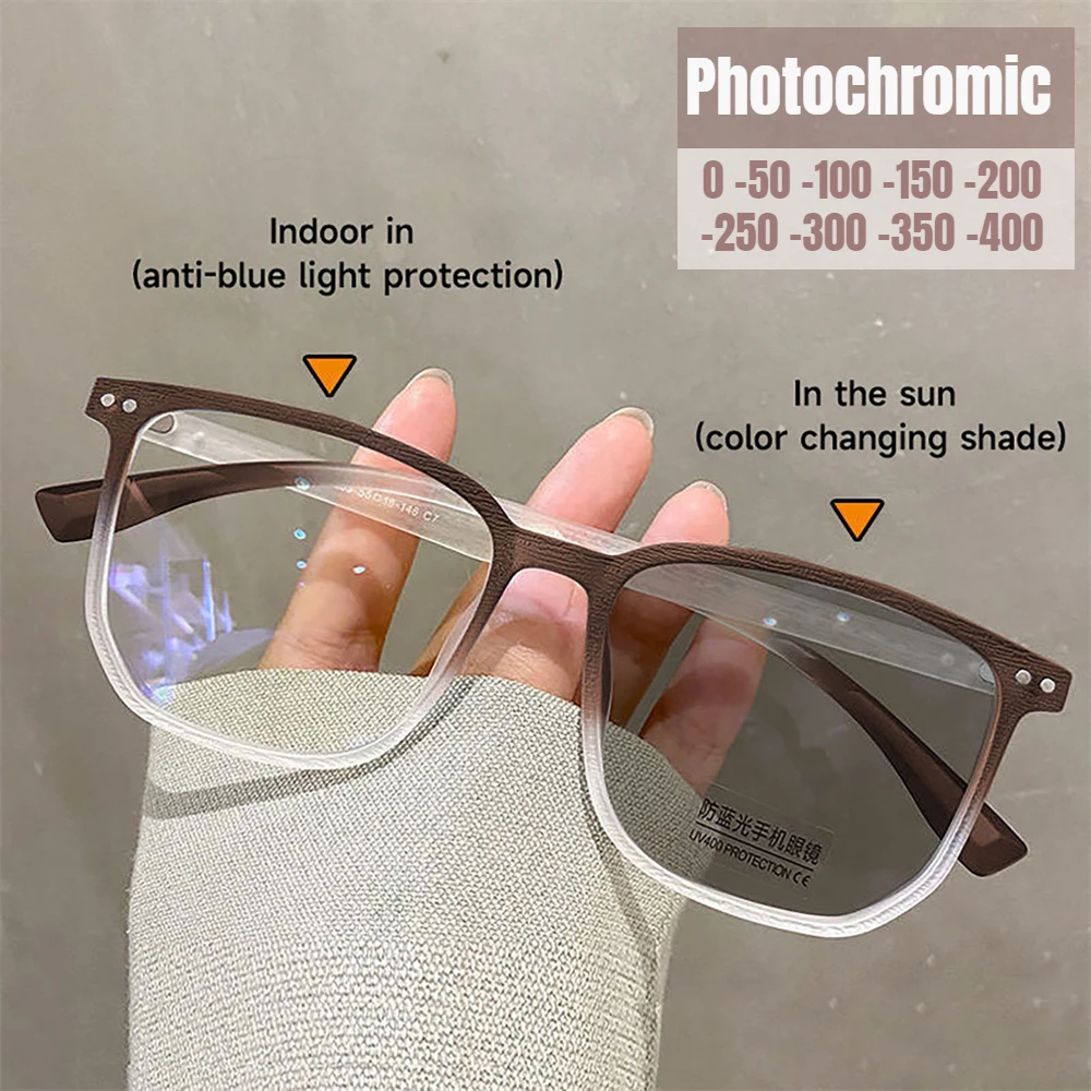 

Discolored Myopia Glasses Women Men Fashion Photochromic Myopic Eyewear Unisex Colorchange Nearsighted Eyewear 0-0.5-1-2-4