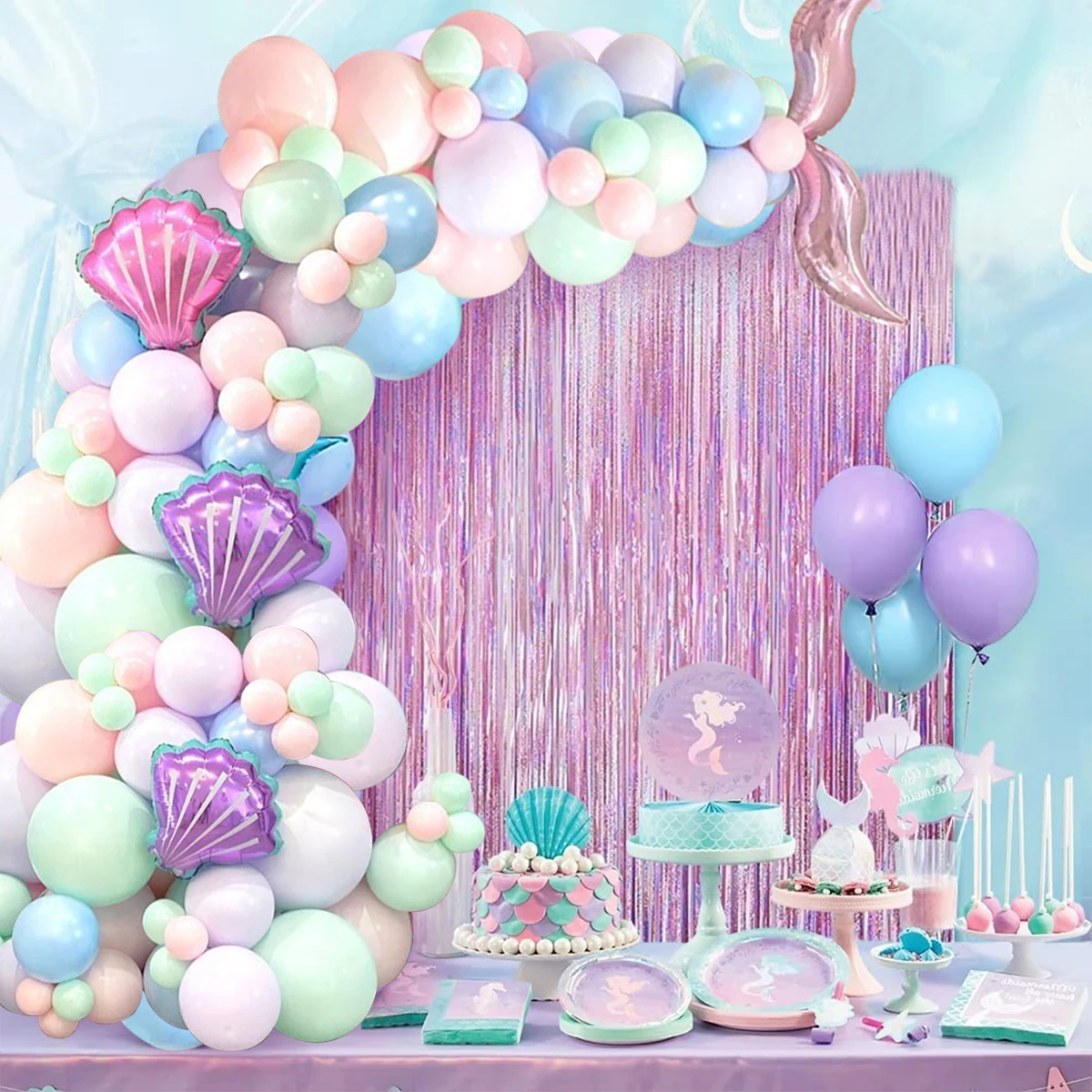 Mermaid Birthday Party Decoration Mermaid Tail Balloon Garland Arch Kit Tableware Girl Little Mermaid Party Supplies Baby Shower