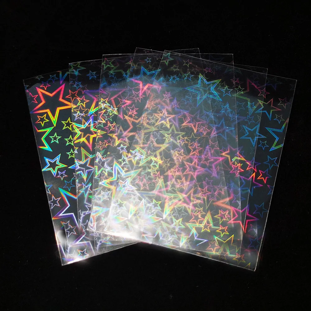 50pcsLaser Big Star Flashing Card Sleeves Holographic HOLO Cover Card Protectors Foil Transparent Sleeves Magic Trading Card 100pcs lot heart shaped flashing card sleeves for ygo trading shield magic card protector holographic foil protective cover