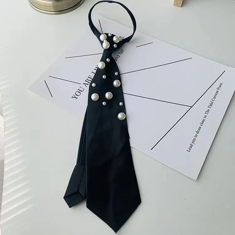 Woven Necktie Pearl JK Tie Knot Free Men Women Shirt Accessories School Style