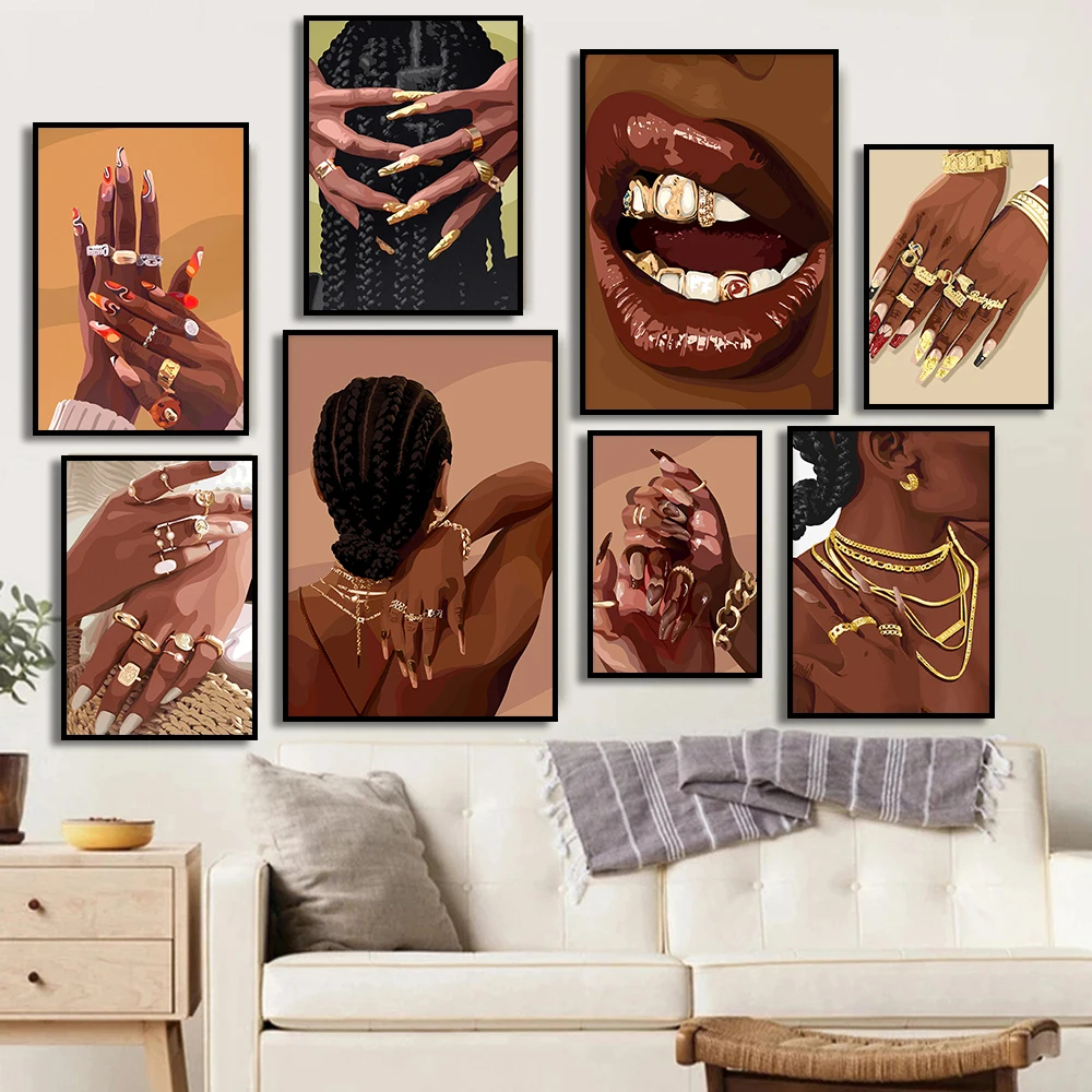 Black-Female-Canvas-Painting-Poster-Art-Print-Black-Girl-Wall-Art ...