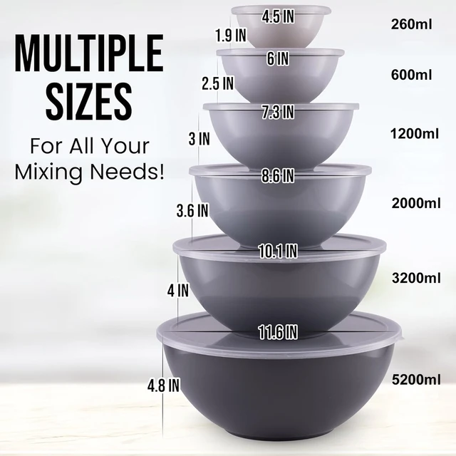 4 Pieces Food Storage Containers with Lids Plastic BPA-free Mixing Bowl  with Lids Prep & Serve Bowl Set Nesting Storage Food Container Dishwasher