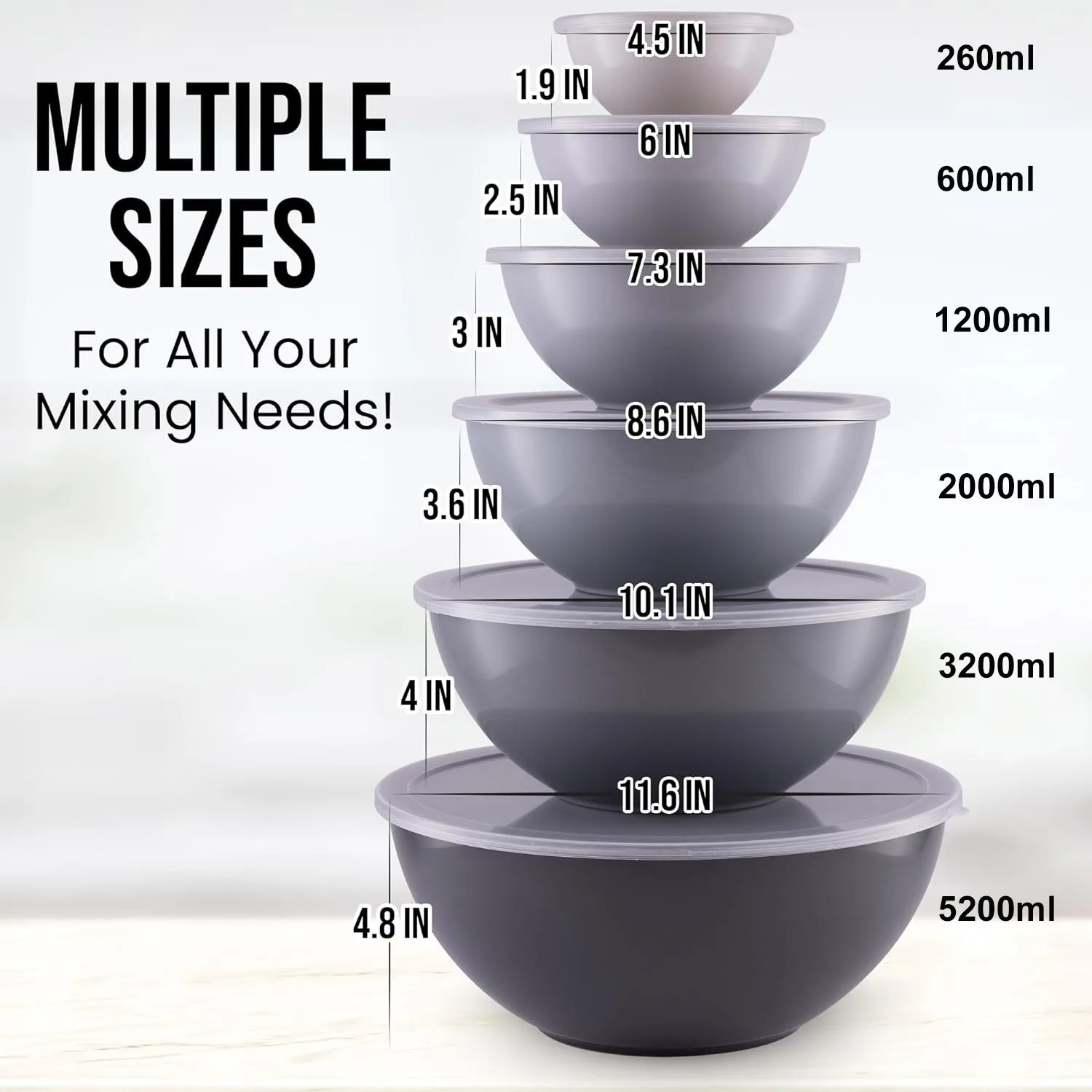 3-Piece Plastic Mixing Bowl Set