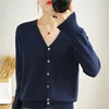 Autumn And Winter Women's V-neck Knitted Sweater 100% Knitted Long Staple Cotton Cardigan Basic Classic Korean Versatile Top SMY 2