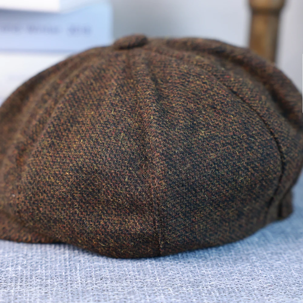 Neue Vintage Herren-Woll-Zeitungsjungenmütze, braun, grün, für Damen und Herren, Baskenmütze, klassische achteckige Wollmütze, lässiger Gatsby-Flachhut 003 – Detail 4