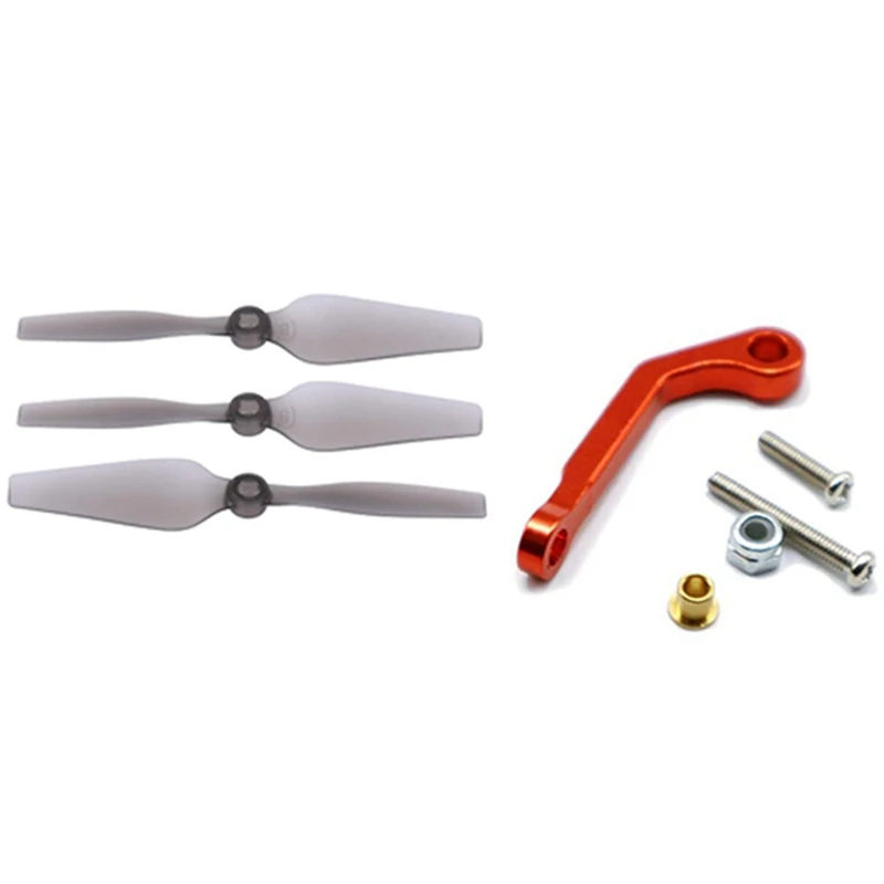 1Pcs Rc Car Spare Parts Metal Servo Pull Rod,Red & 3Pcs Rc Airplane Propellers For Wltoys Xk X450 Fixed Wing Aircraft