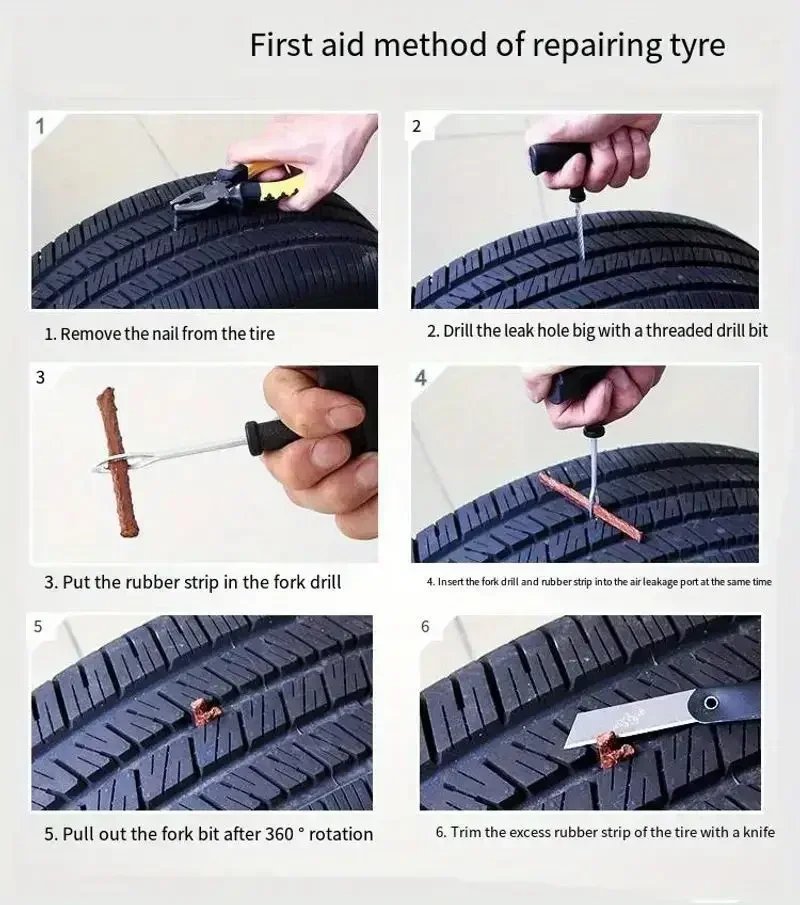 Détail des composants du kit de réparation pour pneus tubeless
