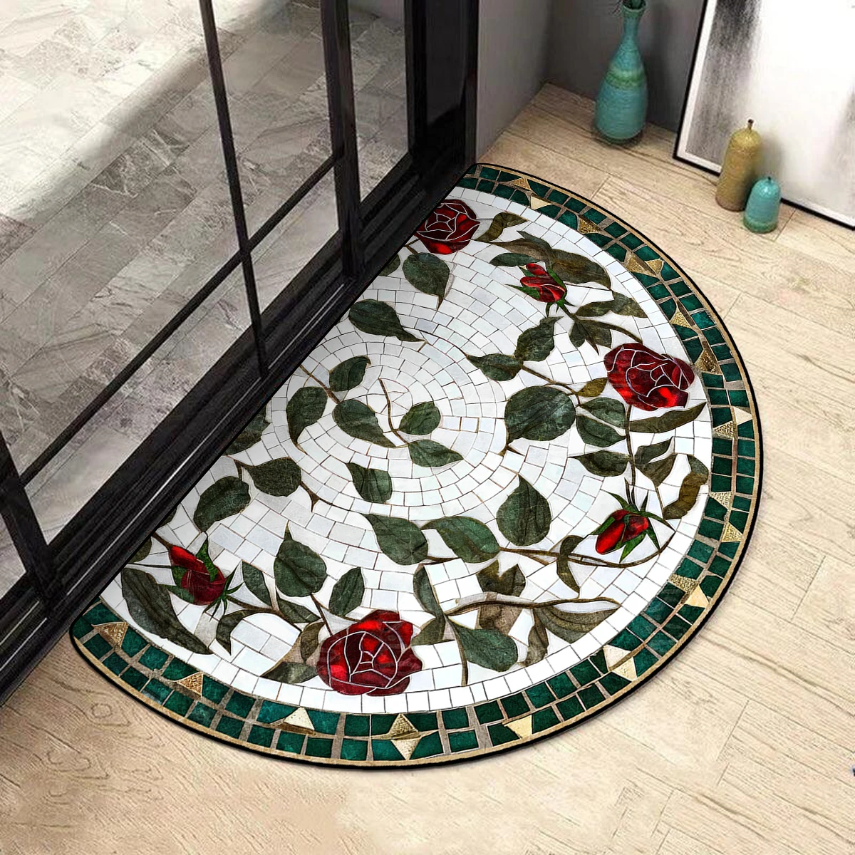 Door Entry Mat Entrance Doormat House Outdoor Floor Carpet Semi-circular Rug Floral Style Home Decoration Rugs Felpudo 입구 현관 매트 3