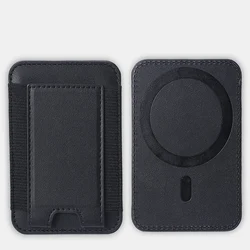 Enhanced MagSafe Card Holder Wallet with Elastic Leather Pattern and Magnetic Phone Bag Cover - Leather Wallet (Black)