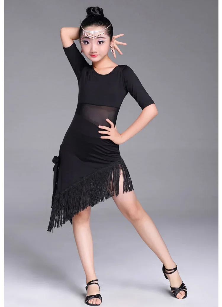 Children Latin Dance Dress News Swing Dance Dress Fringed Tango Salsa Ballroom Kids Dresses Girls Costume Competition dance dress