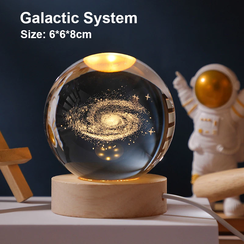 Lampada Luna 3D sfera di cristallo grande, con base e luce a led USB