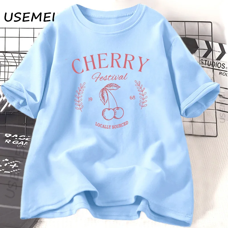 Cherry Festival Women's Vintage Graphic T-Shirt - Summer Fruit Casual Cotton Tee