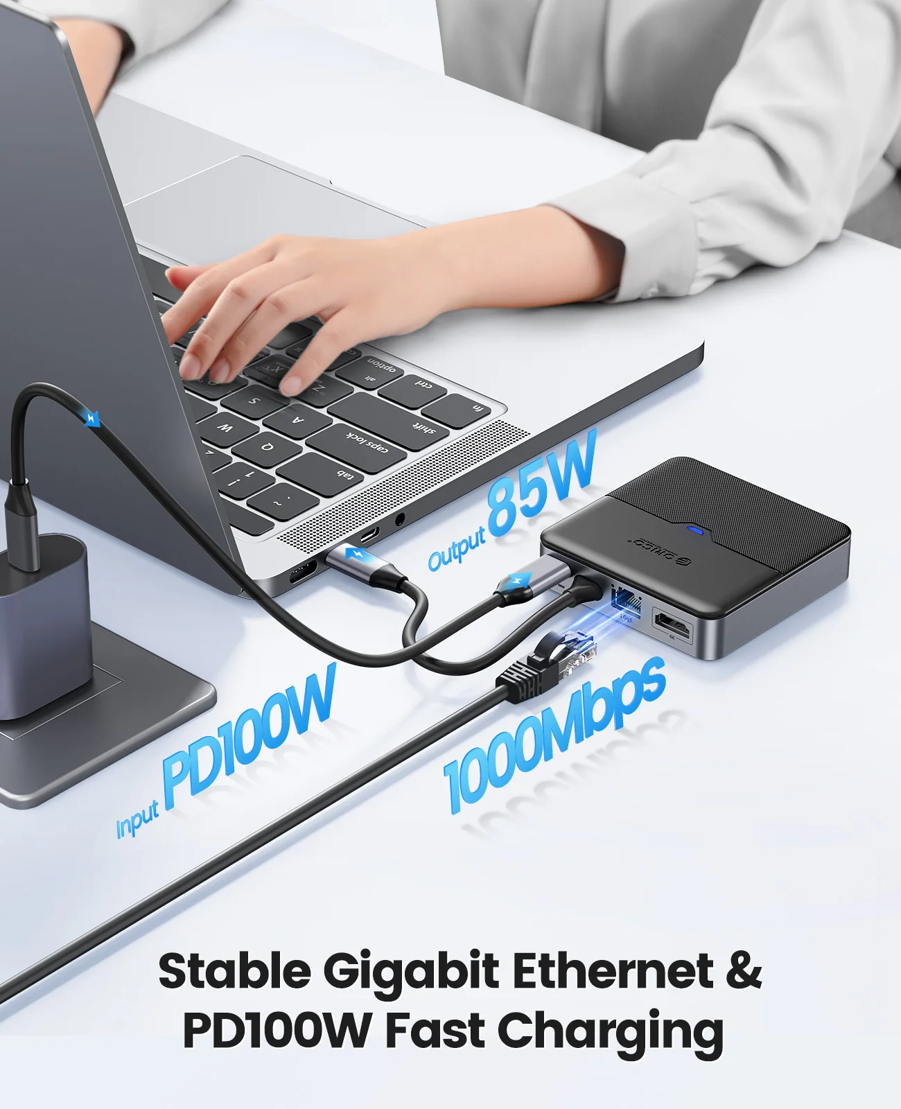 Orico tipo c Docking Station Usb 3.0 Hub 4k60hz Adaptador Rj45 pd Compatível com Hdmi para Macbook Ipad Air m1 Acessórios para pc Splitter - Imagem 3