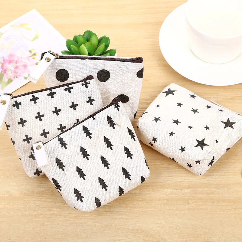 eTya Canvas Small Coin Purse Women Cartoon Cute Mini Change Pouch Ladies Key Car Card Money Bag Girl's Short Coin Holder Wallet