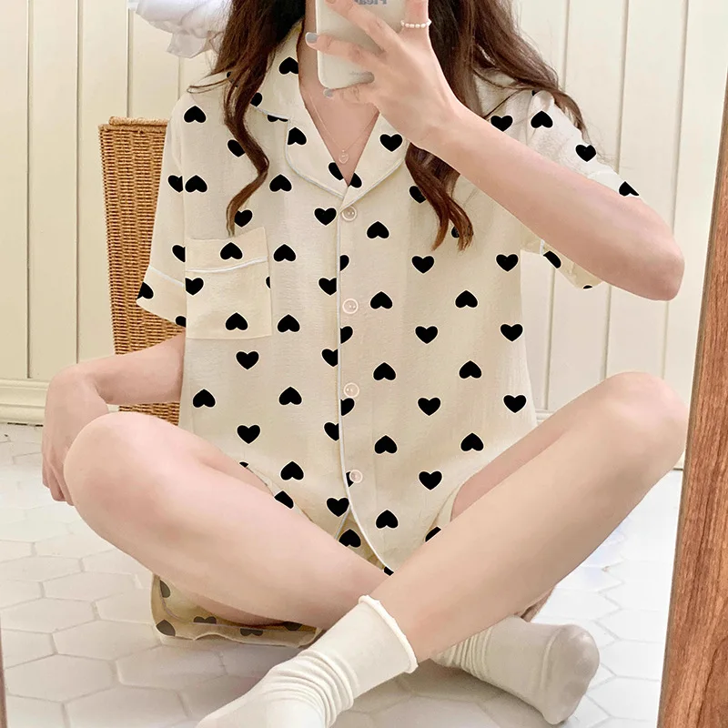 بيجامة نسائية كورية جديدة بسيطة مطبوعة على شكل أرن...