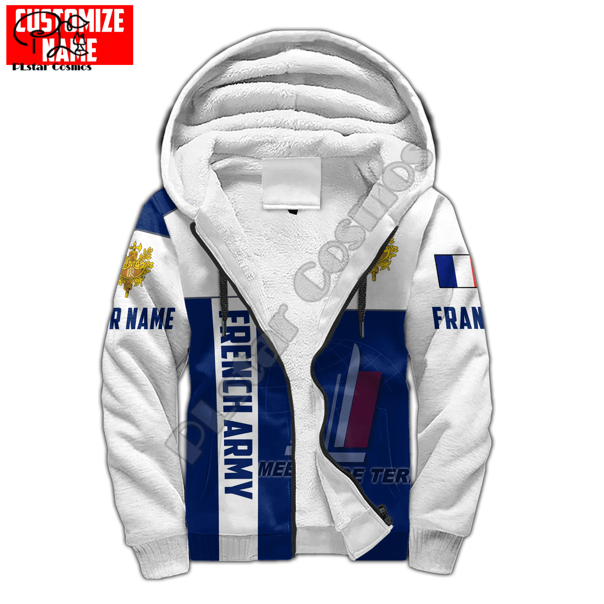 PLstar Cosmos France Republic 3D Print Fashion Winter Clothing Casual Warm Hood Thick Coat Zipper Man Fleece Hoodies Jacket F35