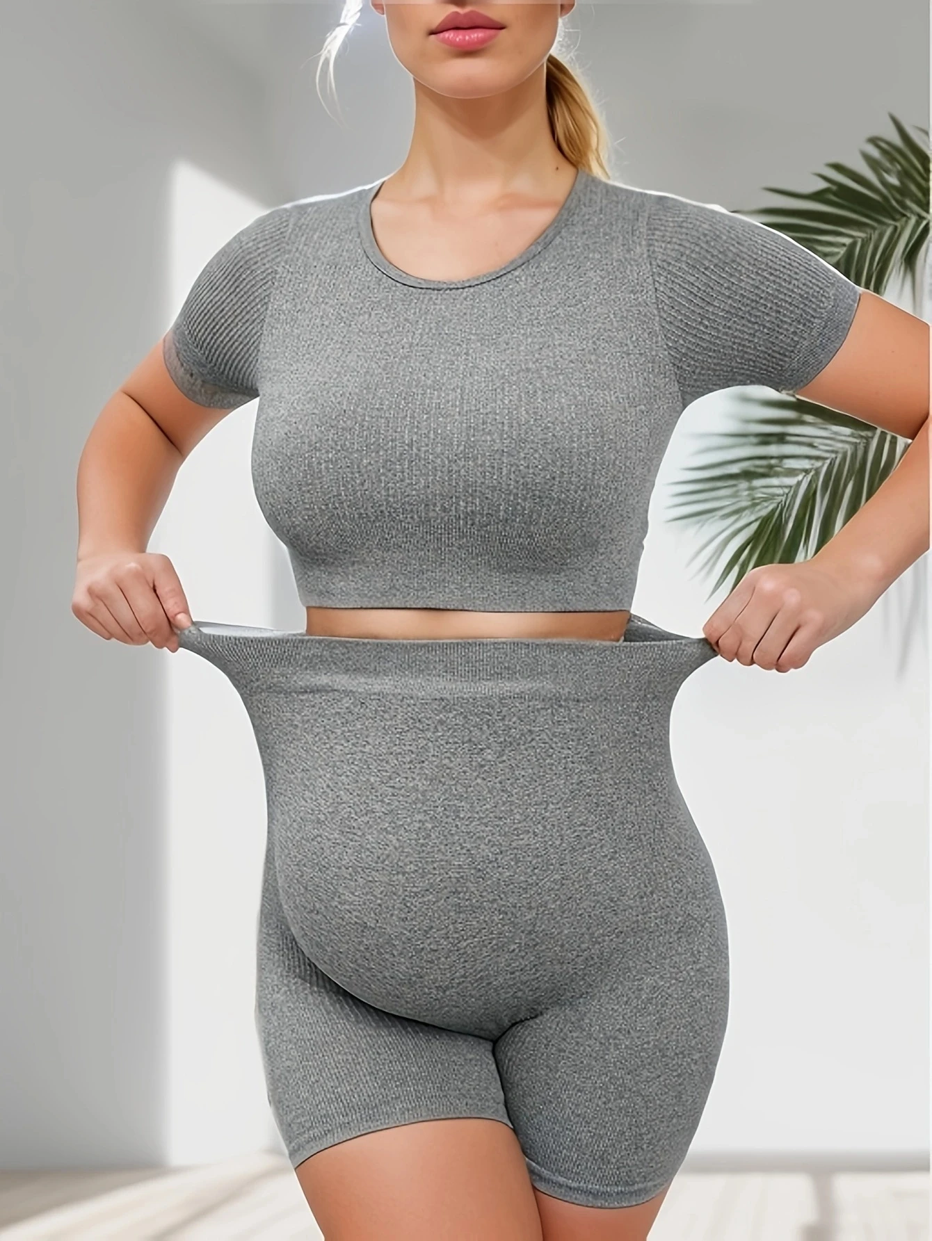 Maternity Comfort Seamless Over Belly Support Leggings BASICS Maternity Solid Unitard Jumpsuit Belly Support Legging