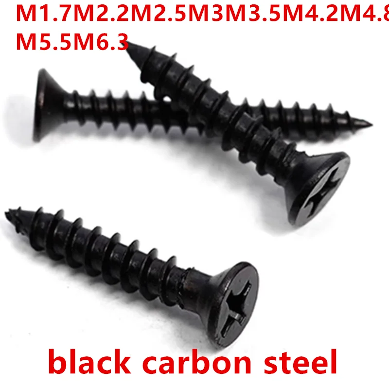 

M1.7M2.2M2.5M3M3.5M4.2M4.8M5.5M6.3 black carbon steel phillips flat head self tapping coutersunk small screws hardware 383