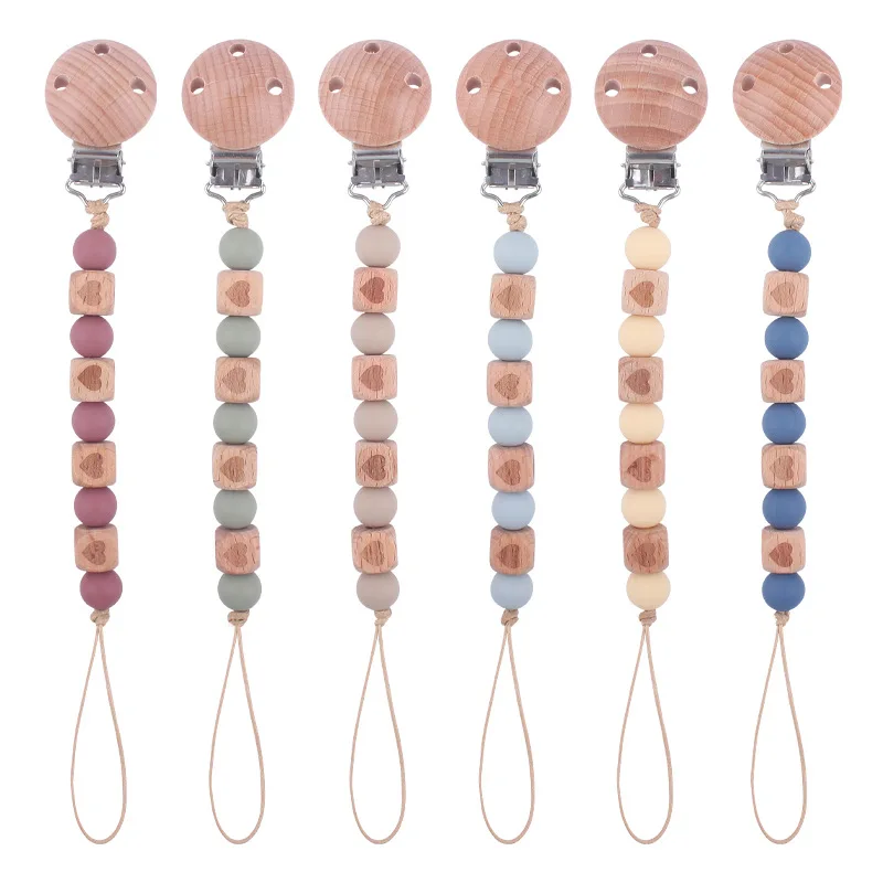 

ABCPICK DIY Handmade Food Grade Silicone Beads Pacifier Chain Jewelry Beech Square Bead Heart Pattern Eco-Friendly Safe Toys