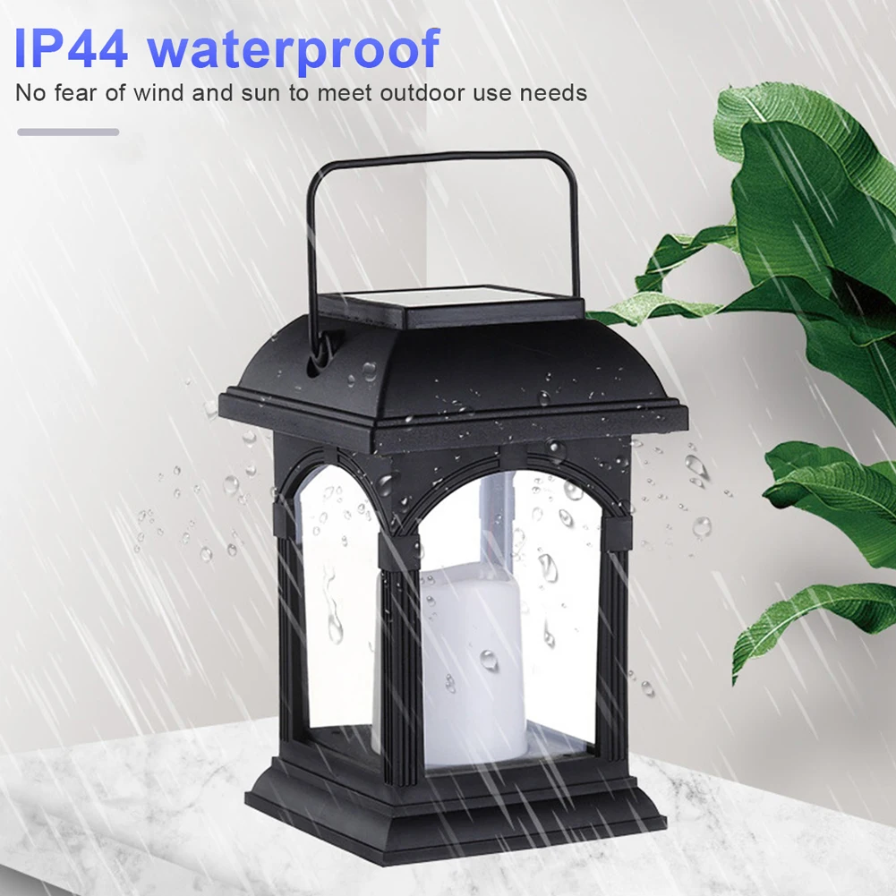 Retro Led Solar Candle Lights With Handle Ip44 Waterproof Outdoor Garden Hanging Decorative Table Lamp