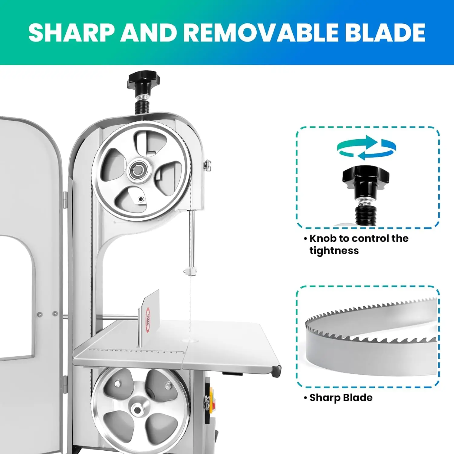 Electric Meat Bandsaw,1500W Metal Bone Cutter Commercial Meat Cutter Machine,Stainless Steel Countertop Meat Bone Cutter With 8 3