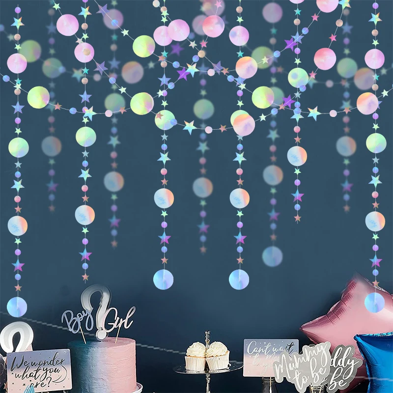 Party Decorations Christmas Decorations Birthday Banner Laser Mirror Paper Star Dot Garland Wedding Kids 1st Mermaid Birthday Party Decoration Baby Shower Christmas Hanging Banner
