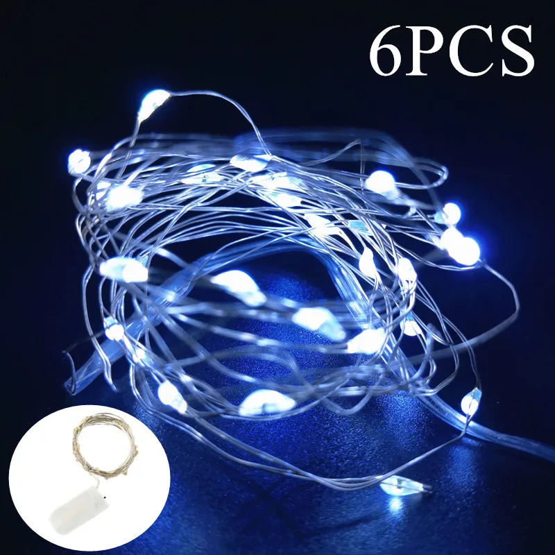 

6PCS Copper Wire Lamp CR2032 Battery Xmas Garland Party Decor LED Fairy Light Garden Christmas Holiday Light String Wedding Lamp