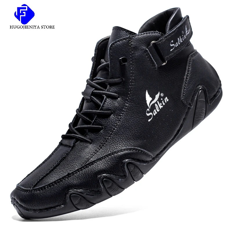 Retro Handmade Leather Casual Men Shoes Design Sneakers Man Breathable Leather Shoes Men Ankle Boots Hot Moccasins Driving Shoes