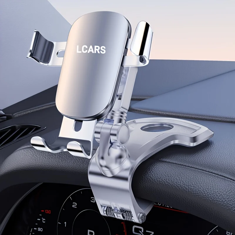 Dashboard-Mounted Adjustable Car Phone Holder - Non-Damaging Installation, Ideal for Navigation and Entertainment, Sleek Silver Finish
