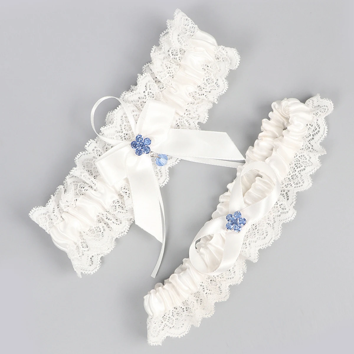 2pcsBlueRhinestonesWeddingGartersBeltsforBrideWomenSexyFloral