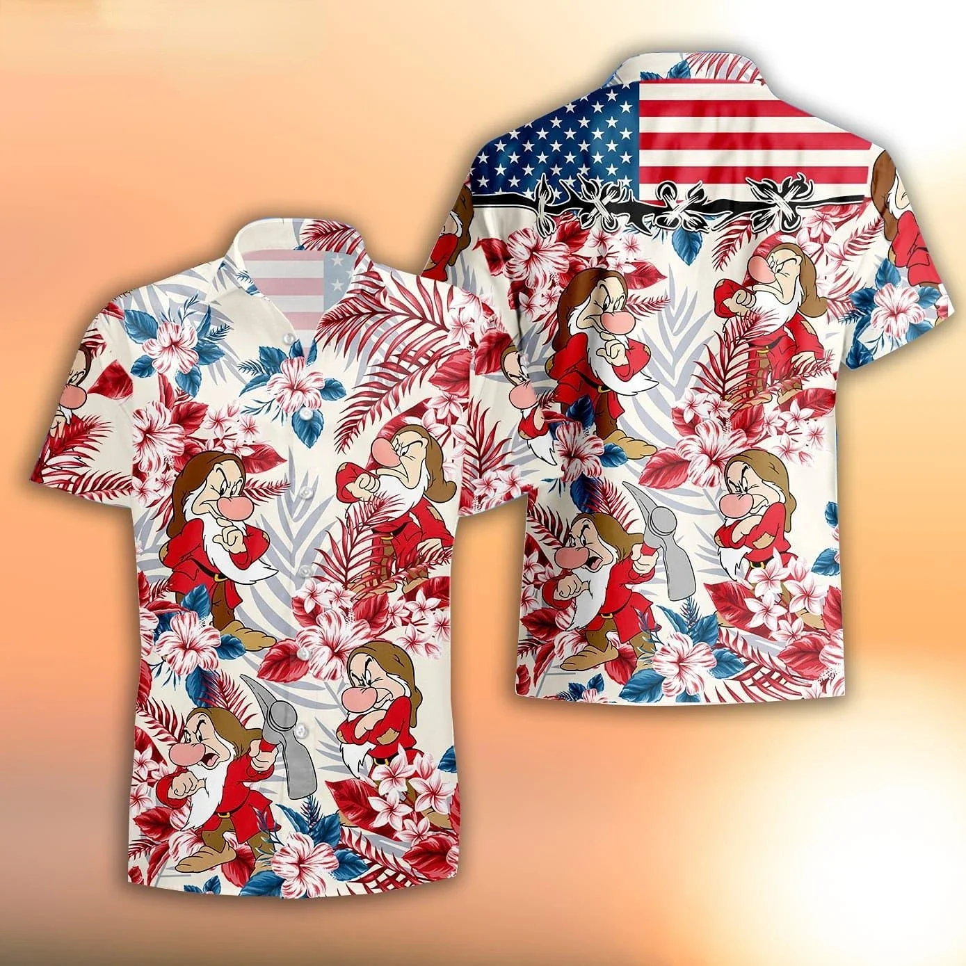 

2024 New Disney Hawaiian Shirt Grumpy Hawaiian Shirt Disney Seven Dwarfs Short-sleeved Shirt Casual Retro Top