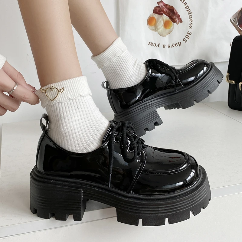 Women Shoes Patent Leather Platform Loafers Oxford