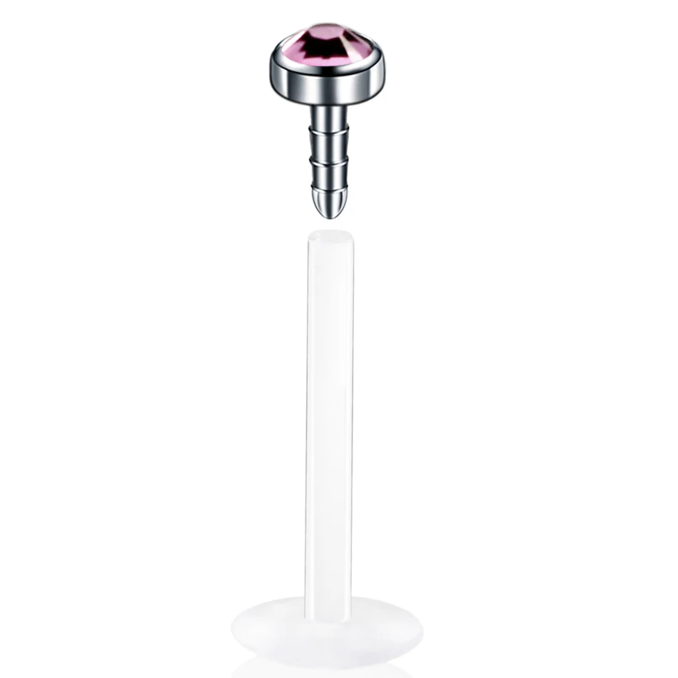 1PC Titanium Top Labret Piercing for Lip Ring Bioplast Flexible Rod Fashion Crystal Gem Ear Tragus Helix Body Jewelry for Women