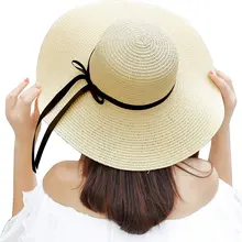 Kobiety modny słomkowy kapelusz damski kapelusz na plażę składany słomkowy kapelusz z szerokim rondem przeciwsłoneczny kapelusz słomkowy na lato Bow-knot anty-uv Sunhat tanie tanio CN (pochodzenie) straw 56-58cm dome wide brim