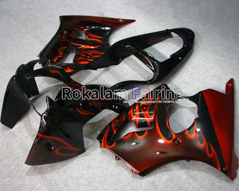 

Fairing For Kawasaki NINJA ZX6R Gloss Red flames ZX 6R Fairings 2000 2001 2002 ZX-6R Black Body (Injection molding)
