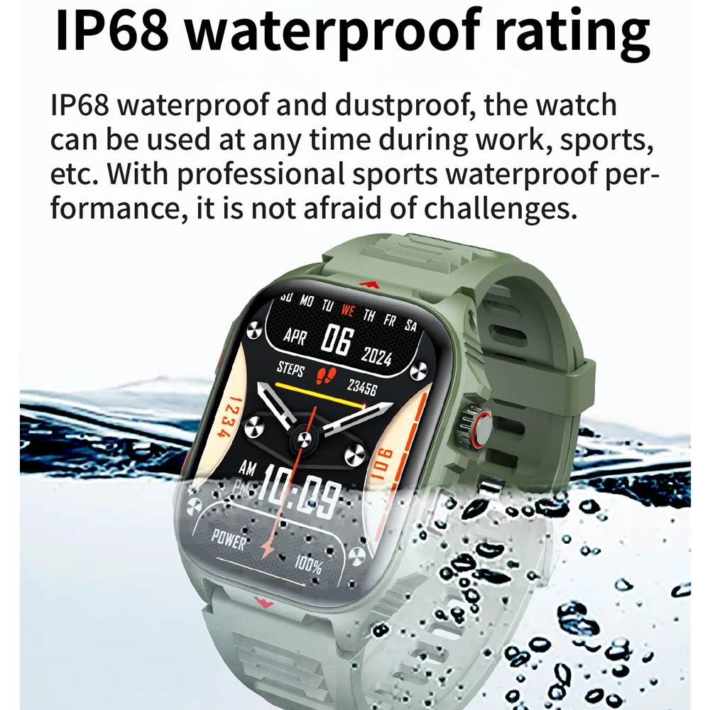 2026 New Outdoor Rugged Sports Men's Smartwatch IP68 Waterproof Watch 400 mAh Battery Smart Watch Android iOS