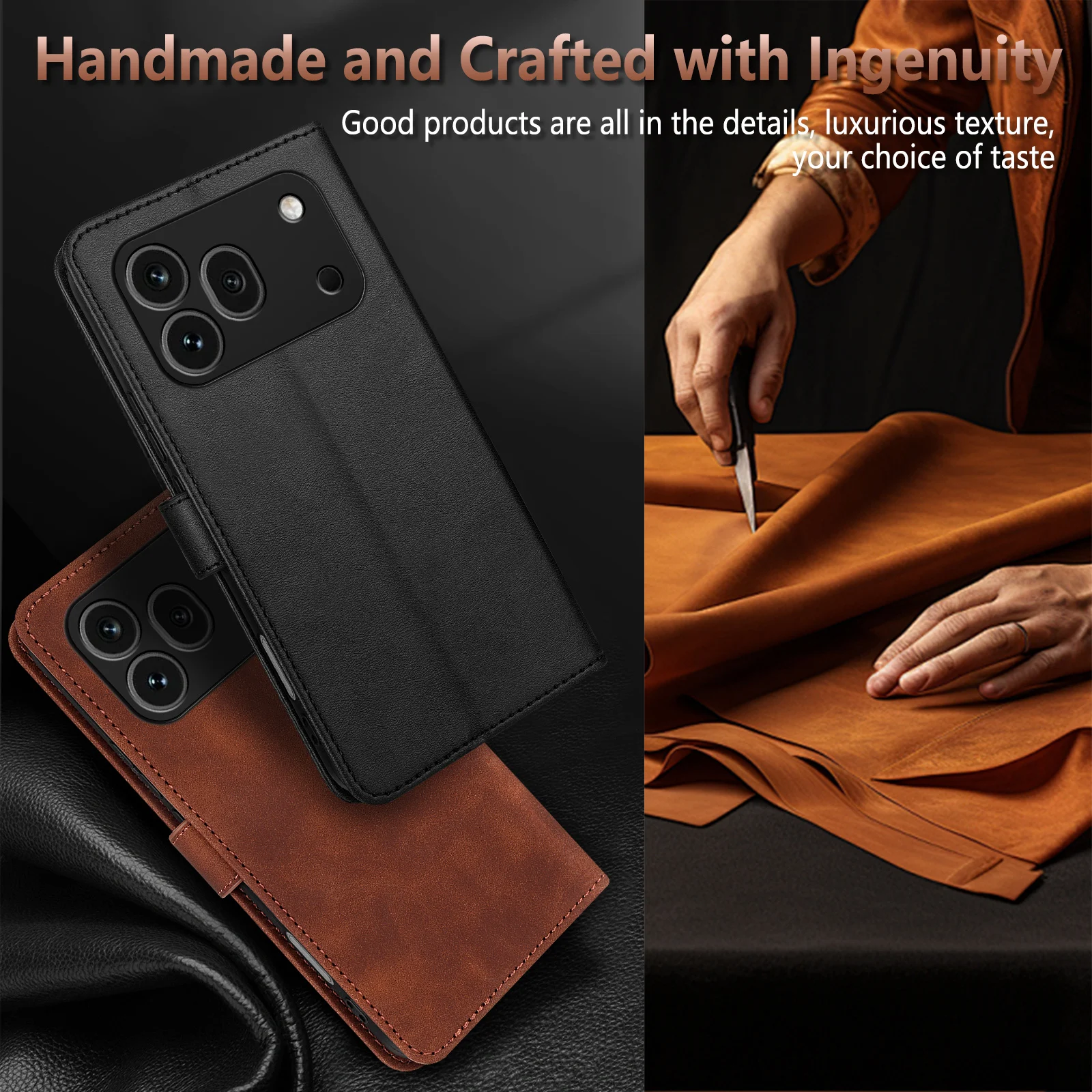 EUCAGR Wallet Magnetic Flip PU Leather Shockproof Holder Pocket Case in Black
