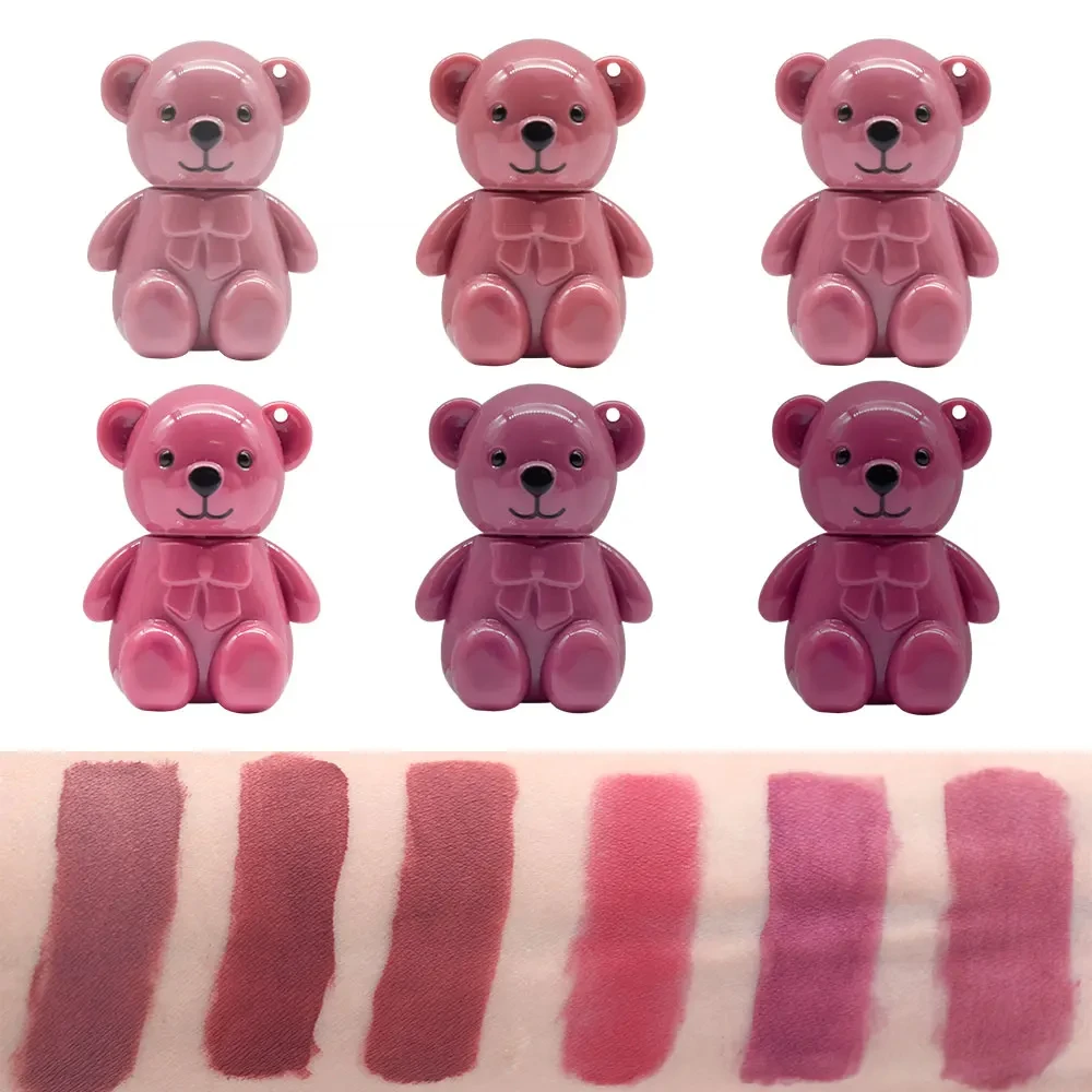 24pcs Kawaii Bear Velvet Matte Liquid Lipstick 6 Colors set Lip Gloss Waterproof Longlasting Nonstick Lip Tints Lips Makeup 3