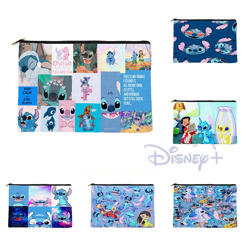 

Disney Lilo & Stitch Makeup Bag Cartoon Printing Canvas Storage Bags Women Student Mini Cosmetics Organizer Bag Custom Pattern