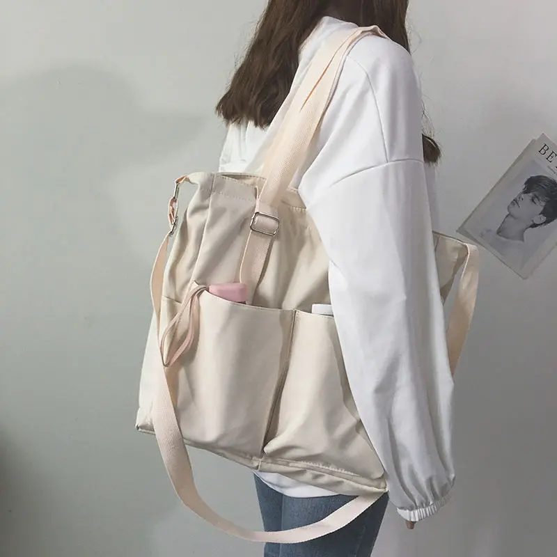 Waterproof Bag Large Capacity Canvas Bag Female Messenger Korean Student Harajuku Japanese One-shoulder Large Bag Tote Bag 